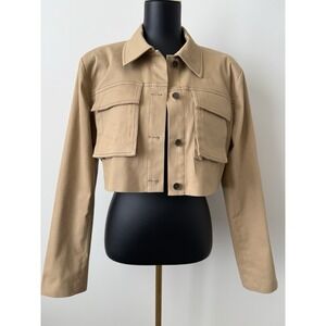 H:ours Khaki Union Cropped Jacket Women's L NWOT Modern Fully Lined Sleek